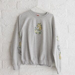 OMOCAT Heather Gray Sweatshirt with Cat Print - Medium
